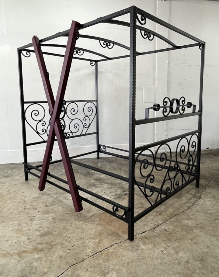 Scroll Bed with Removable Burgundy Cross & Stockade w/Black Powder coat finish