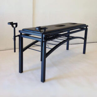 Aluminum Table with Removable Stirrups in Black by Metalbound: a durable, black-finished aluminum table featuring detachable stirrups, designed for secure and versatile bondage play.